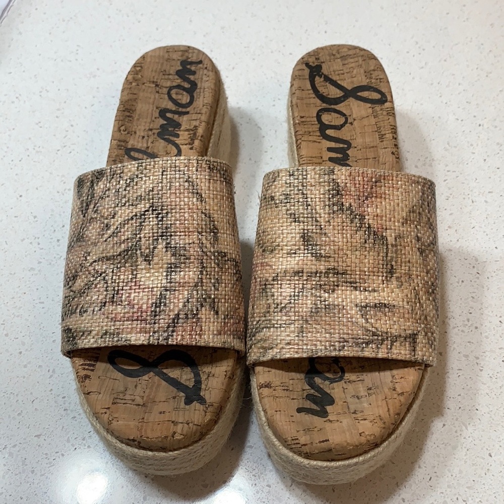 Sam Edelman Tan Floral Espadrille Slide Sandals